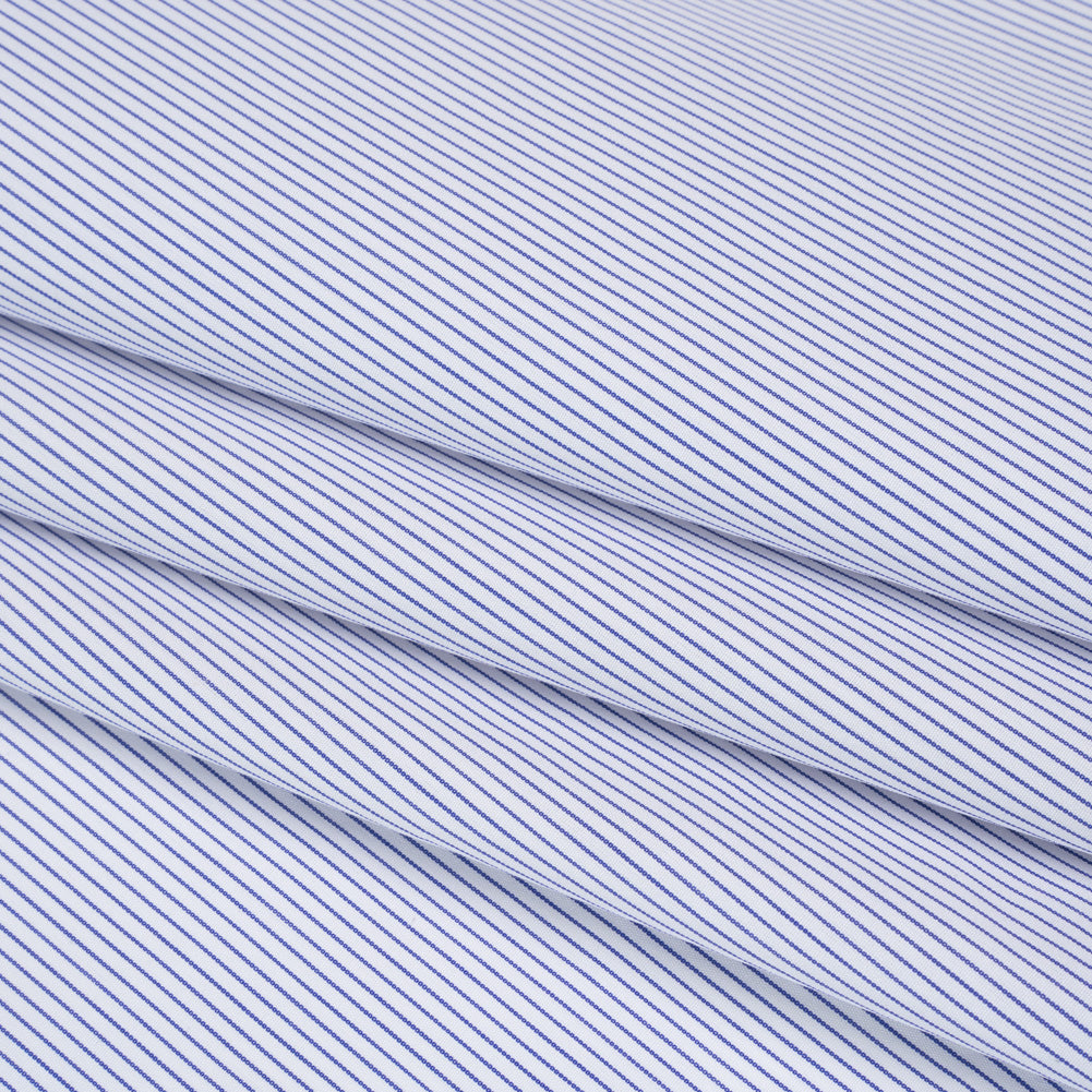 Cotton Poplin Shirting - Dark Blue and White Pinstripes - Deadstock