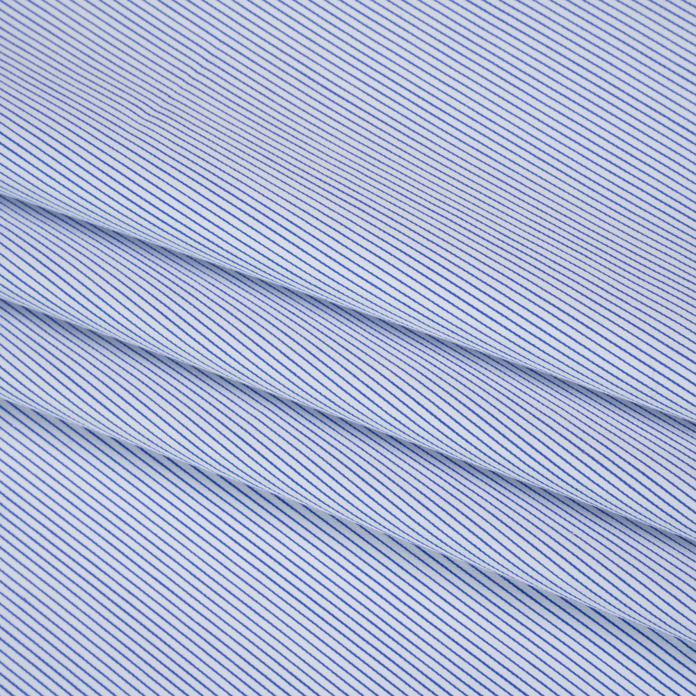 Cotton Twill Shirting - Bright Blue and White Pinstripes - Deadstock