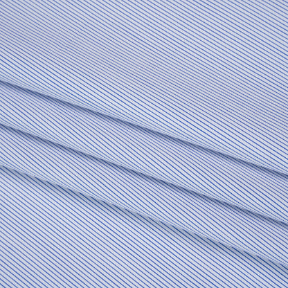 Cotton Twill Shirting - Bright Blue and White Pinstripes - Deadstock