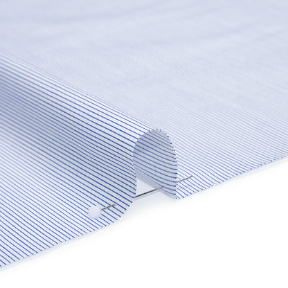 Cotton Twill Shirting - Bright Blue and White Pinstripes - Deadstock