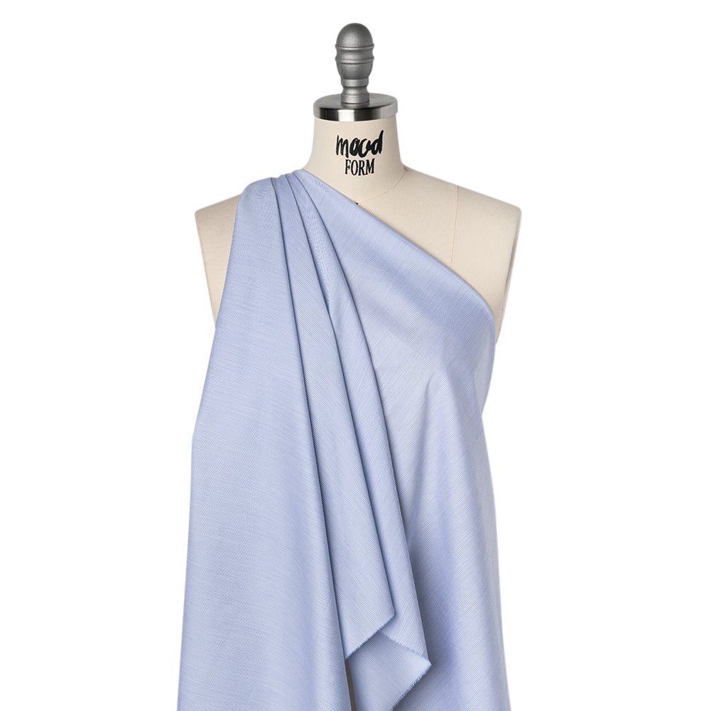 Cotton Twill Shirting - Bright Blue and White Pinstripes - Deadstock