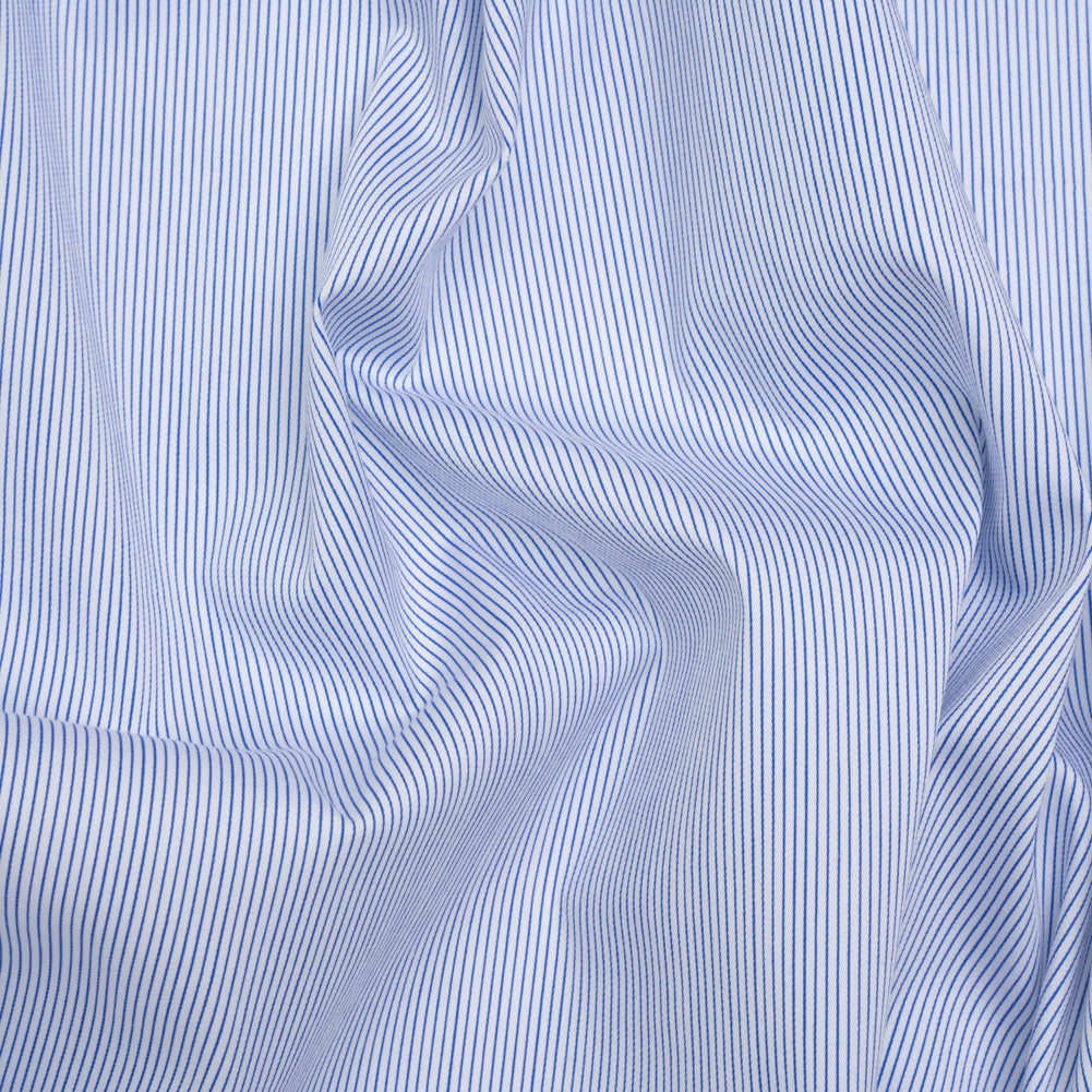 Cotton Twill Shirting - Bright Blue and White Pinstripes - Deadstock
