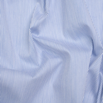 Cotton Twill Shirting - Bright Blue and White Pinstripes - Deadstock