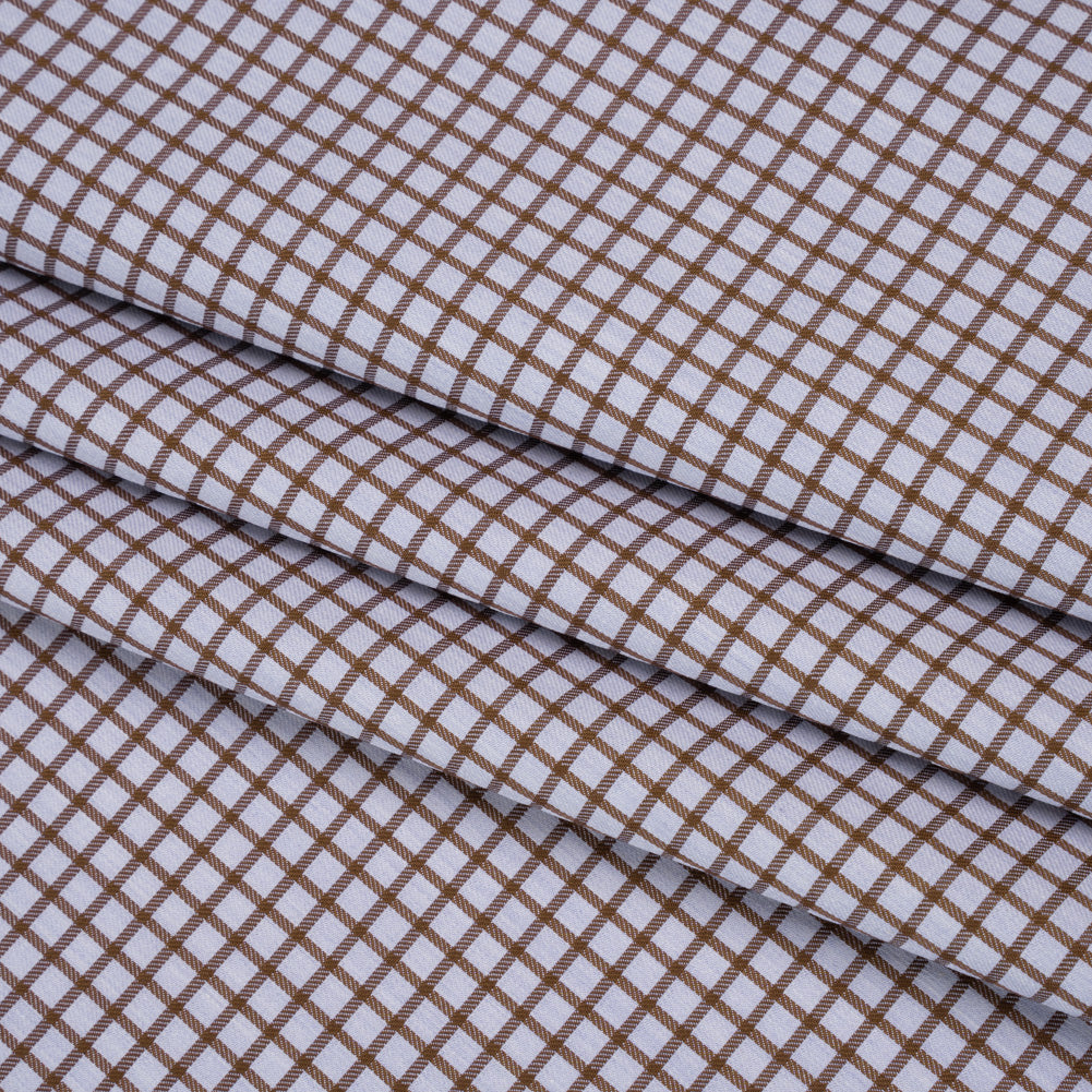 Cotton Twill Shirting - Pale Lavender and Warm Brown Checks - Deadstock