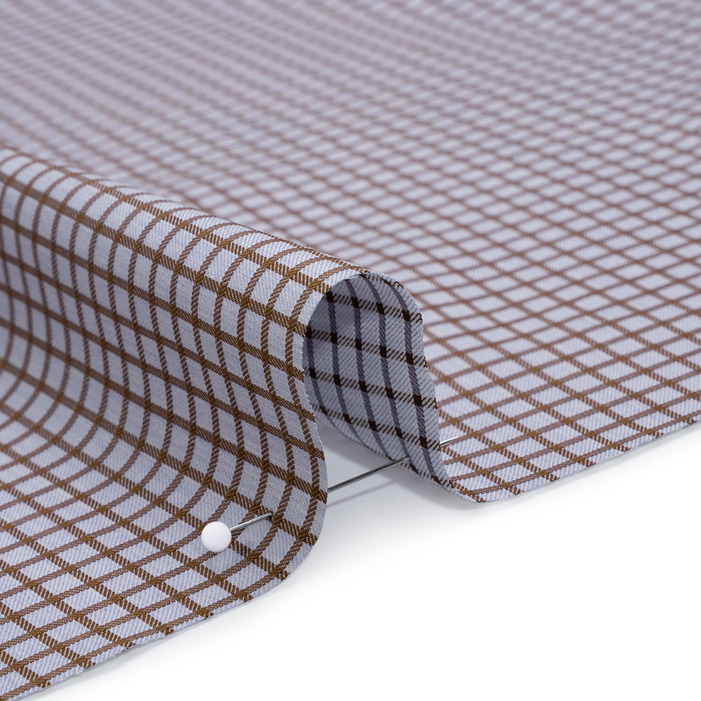 Cotton Twill Shirting - Pale Lavender and Warm Brown Checks - Deadstock