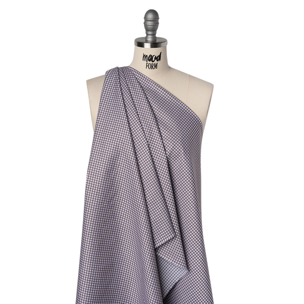 Cotton Twill Shirting - Pale Lavender and Warm Brown Checks - Deadstock