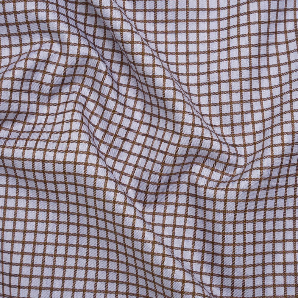 Cotton Twill Shirting - Pale Lavender and Warm Brown Checks - Deadstock