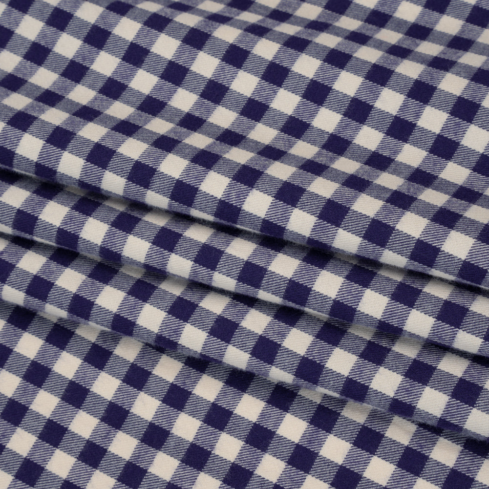 Soft Cotton Twill Shirting - Ultramarine Blue and Cream Gingham Checks - Deadstock