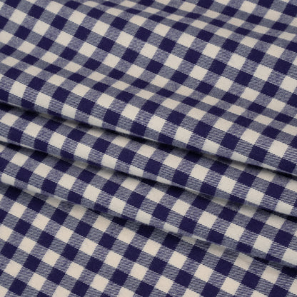Soft Cotton Twill Shirting - Ultramarine Blue and Cream Gingham Checks - Deadstock