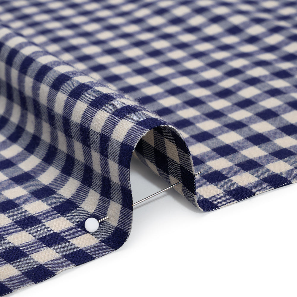 Soft Cotton Twill Shirting - Ultramarine Blue and Cream Gingham Checks - Deadstock