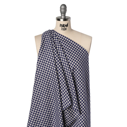 Soft Cotton Twill Shirting - Ultramarine Blue and Cream Gingham Checks - Deadstock