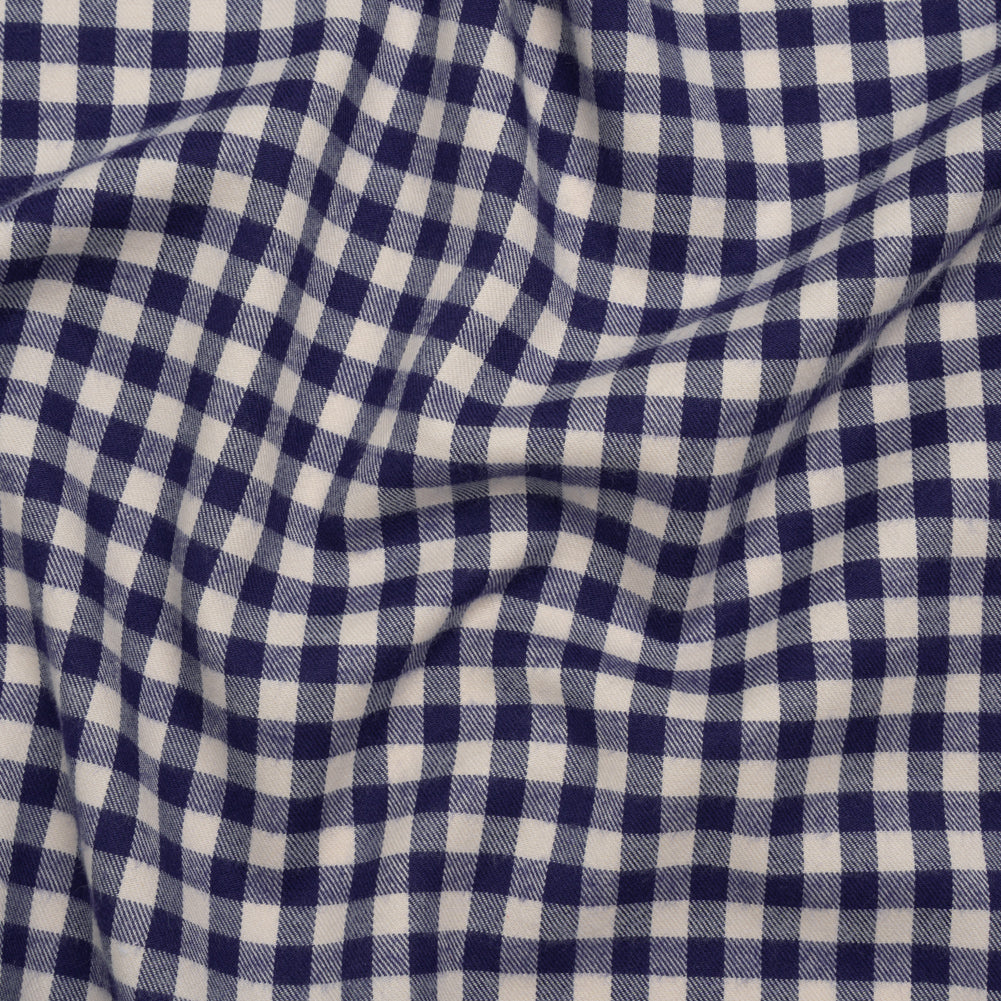 Soft Cotton Twill Shirting - Ultramarine Blue and Cream Gingham Checks - Deadstock