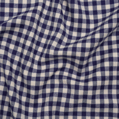 Soft Cotton Twill Shirting - Ultramarine Blue and Cream Gingham Checks - Deadstock