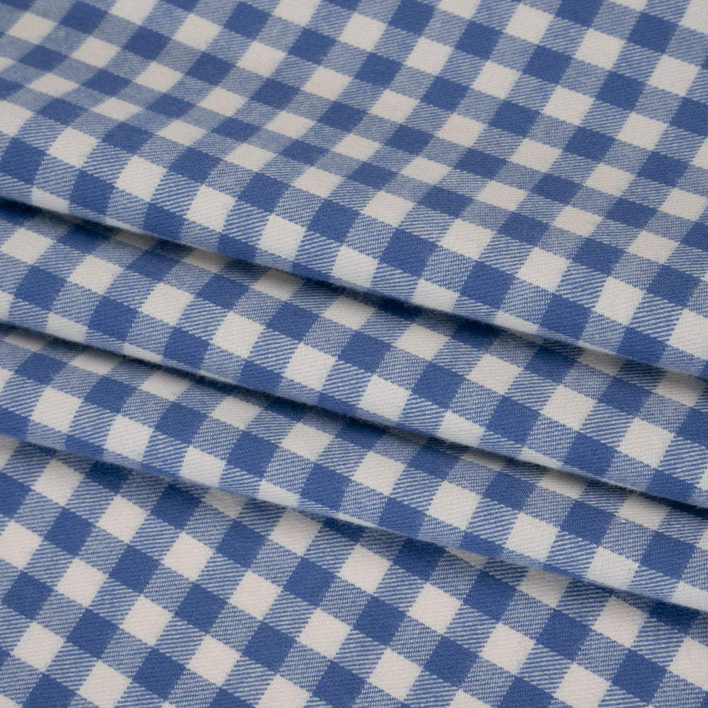 Brushed Cotton Twill Shirting - Blue and Cream Gingham Check - Designer Deadstock