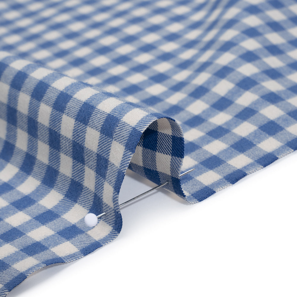 Brushed Cotton Twill Shirting - Blue and Cream Gingham Check - Designer Deadstock