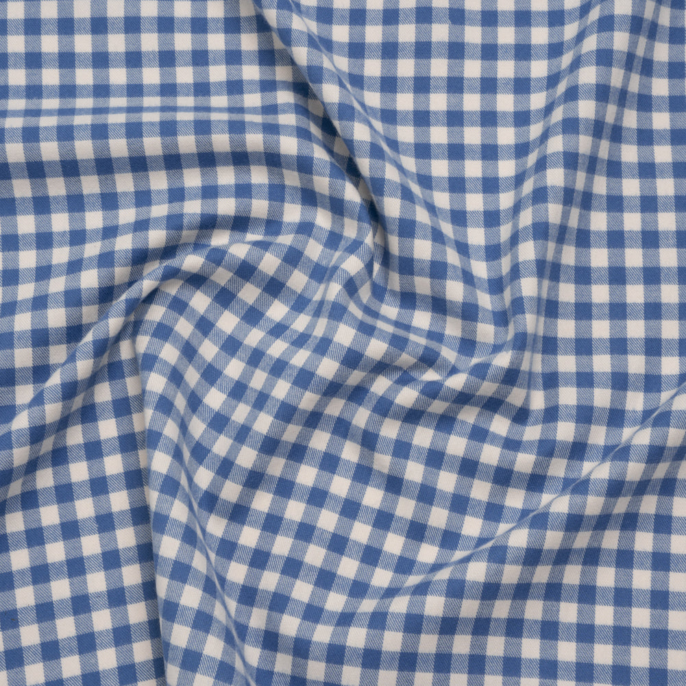 Brushed Cotton Twill Shirting - Blue and Cream Gingham Check - Designer Deadstock