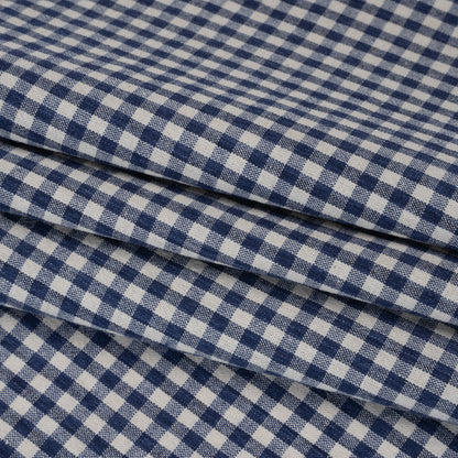 Cotton Homespun Rustic Shirting - Marine Blue and Cream Gingham Check - Deadstock
