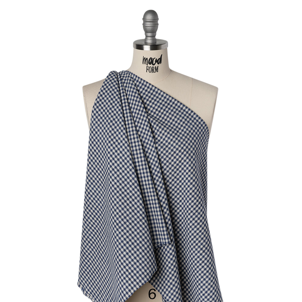 Cotton Homespun Rustic Shirting - Marine Blue and Cream Gingham Check - Deadstock