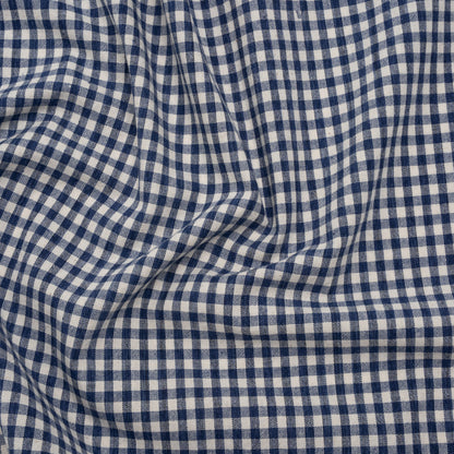 Cotton Homespun Rustic Shirting - Marine Blue and Cream Gingham Check - Deadstock