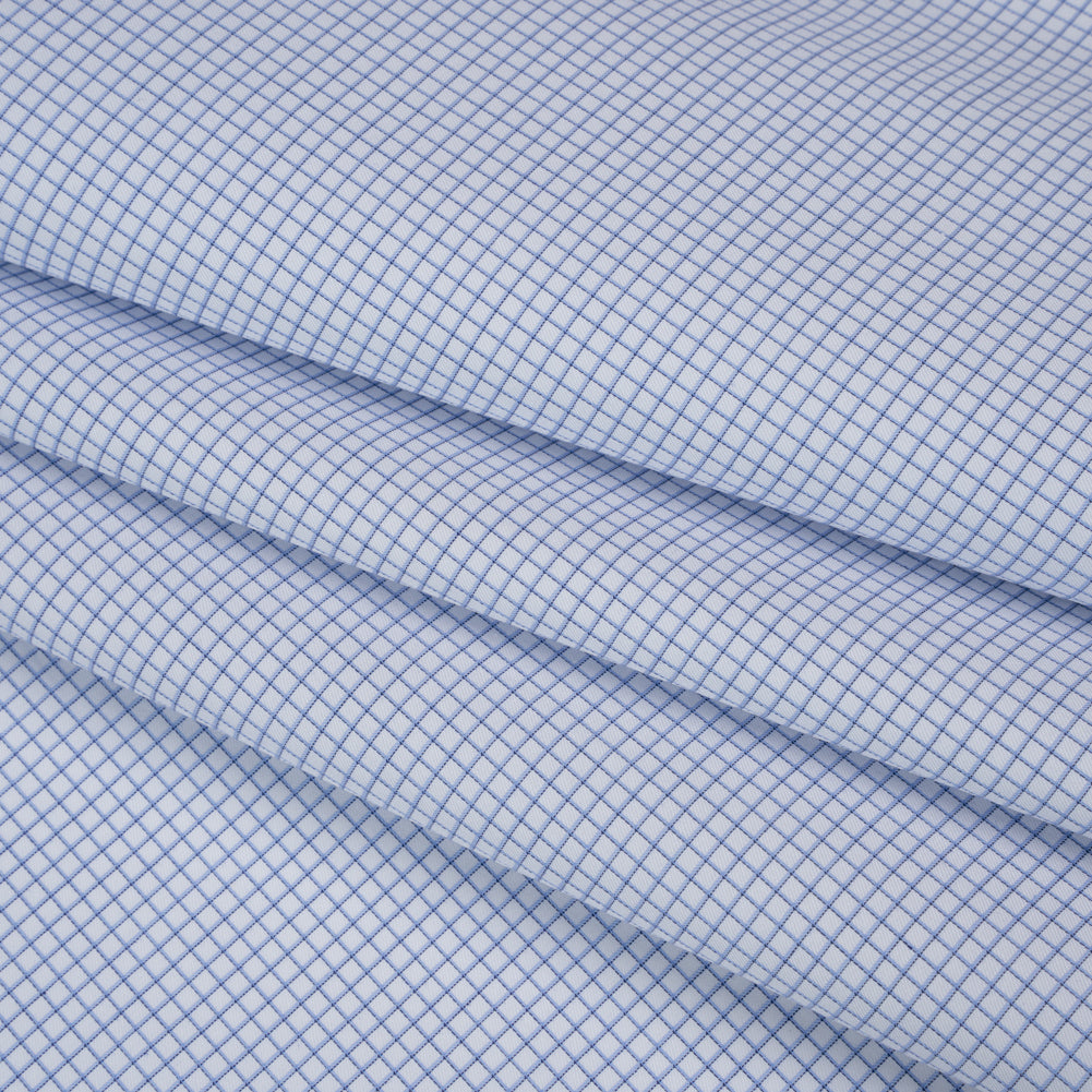 Cotton Twill Shirting - Blue and White Graph Paper Checks - Deadstock