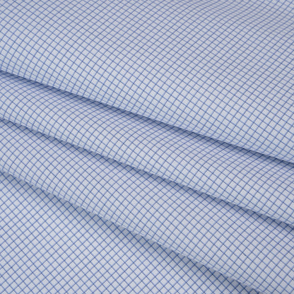 Cotton Twill Shirting - Blue and White Graph Paper Checks - Deadstock