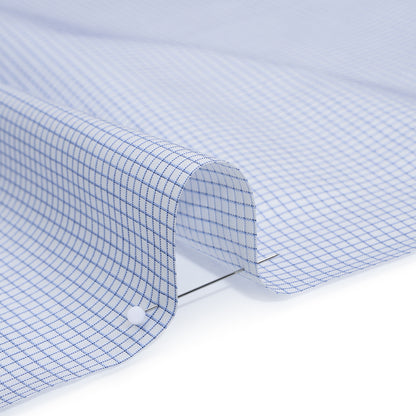 Cotton Twill Shirting - Blue and White Graph Paper Checks - Deadstock