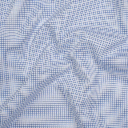 Cotton Twill Shirting - Blue and White Graph Paper Checks - Deadstock