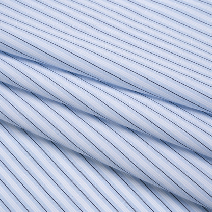 Cotton Poplin Shirting - Sky Blue, Black and White Stripes - Deadstock