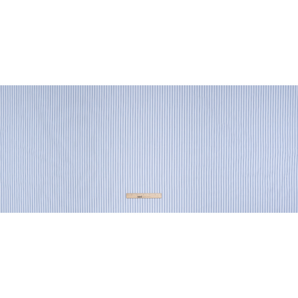 Cotton Poplin Shirting - Sky Blue, Black and White Stripes - Deadstock