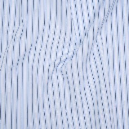 Cotton Poplin Shirting - Sky Blue, Black and White Stripes - Deadstock