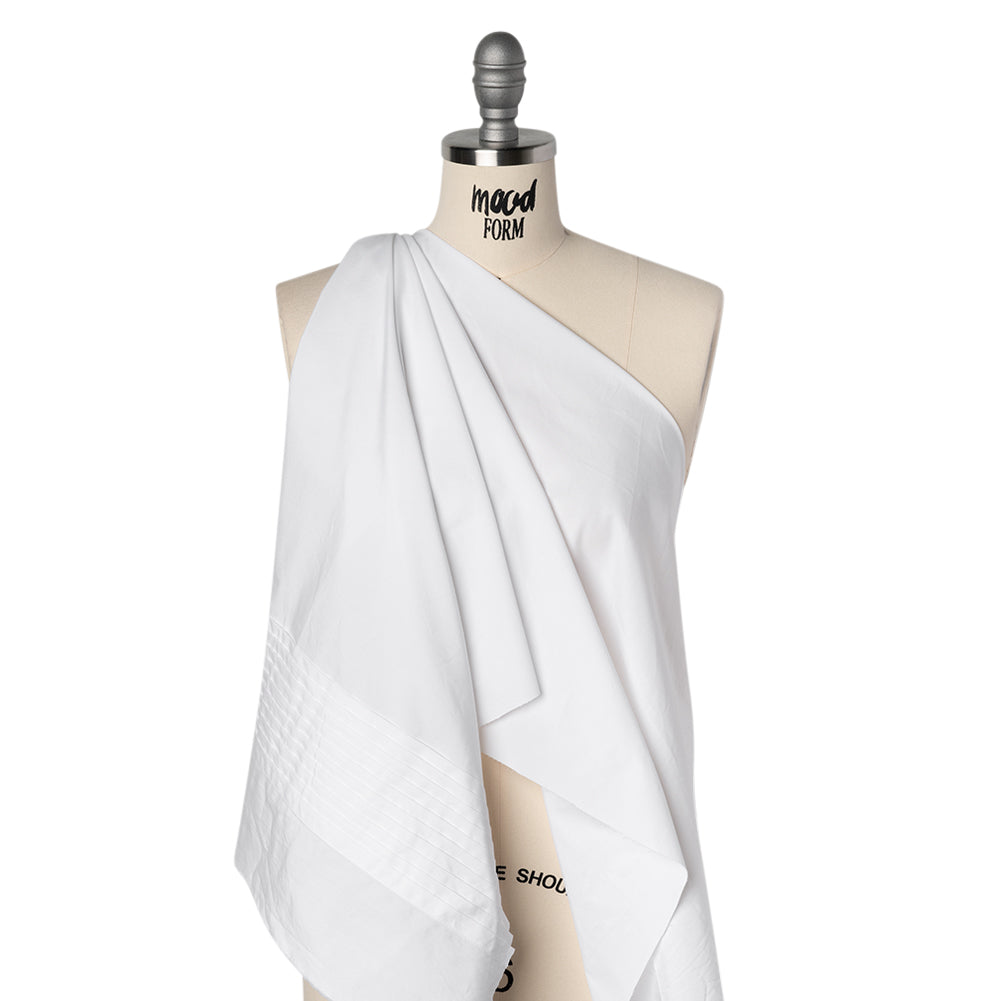 Pintucked Cotton Tuxedo Shirting - White Pintuck Stripe Border - Deadstock