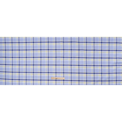 Cotton Oxford Shirting - Sky Blue, Cobalt and Yellow Plaid - Deadstock
