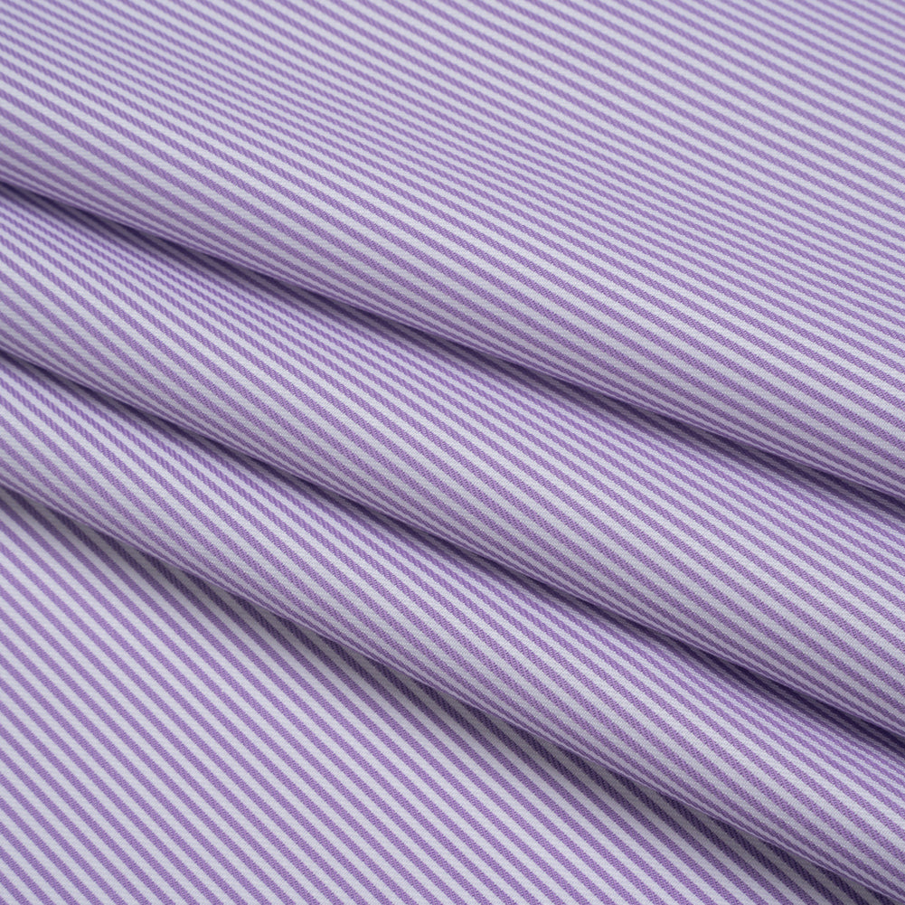Cotton Herringbone Twill Shirting - Lavender and White Stripes - Deadstock