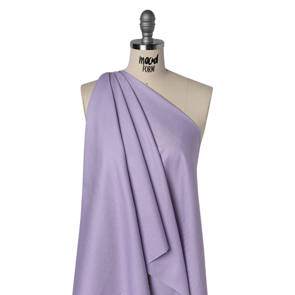 Cotton Herringbone Twill Shirting - Lavender and White Stripes - Deadstock