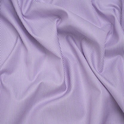 Cotton Herringbone Twill Shirting - Lavender and White Stripes - Deadstock