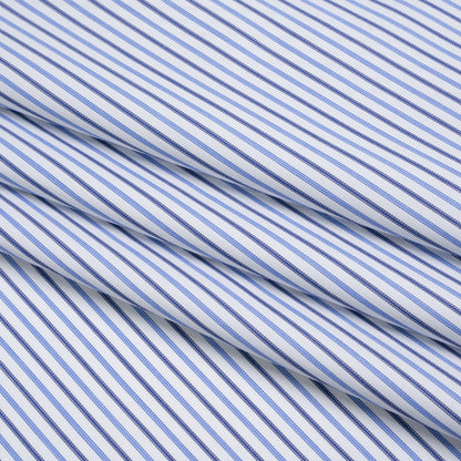 Cotton Twill Shirting - Country Blue, Navy and White Stripes - Deadstock Folded