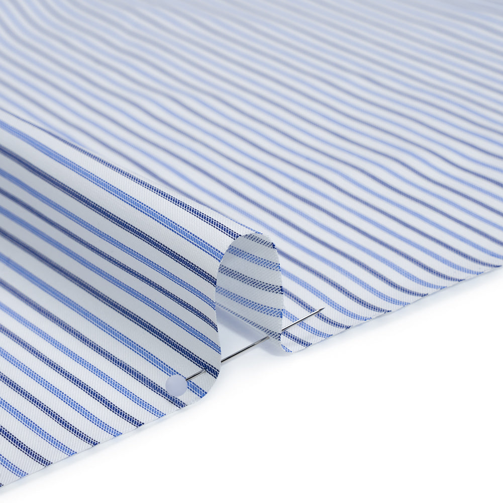 Cotton Twill Shirting - Country Blue, Navy and White Stripes - Deadstock Detail