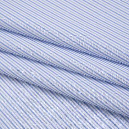 Cotton Twill Shirting - Blue and White Alternating Thick and Thin Stripes - Deadstock