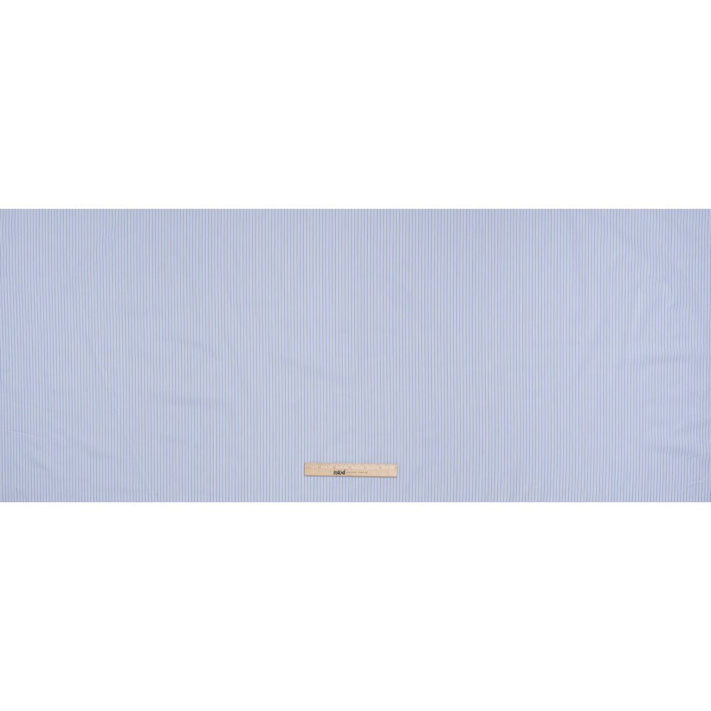 Cotton Twill Shirting - Blue and White Alternating Thick and Thin Stripes - Deadstock