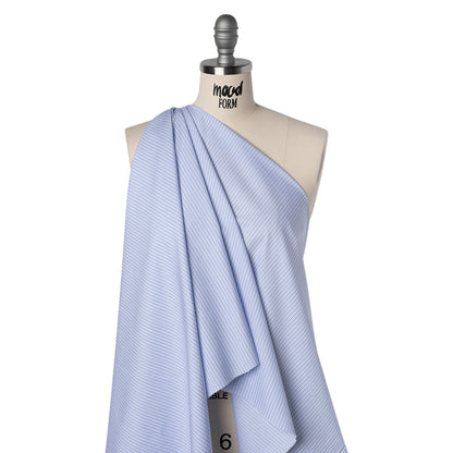 Cotton Twill Shirting - Blue and White Alternating Thick and Thin Stripes - Deadstock