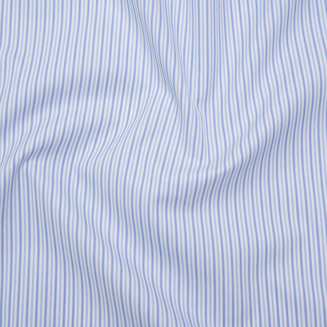 Cotton Twill Shirting - Blue and White Alternating Thick and Thin Stripes - Deadstock