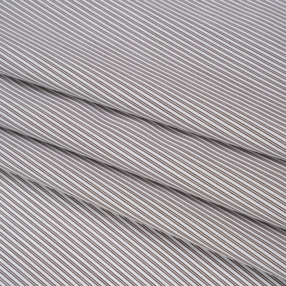 Cotton Shirting - White and Olive Brown Paired Stripes - Deadstock