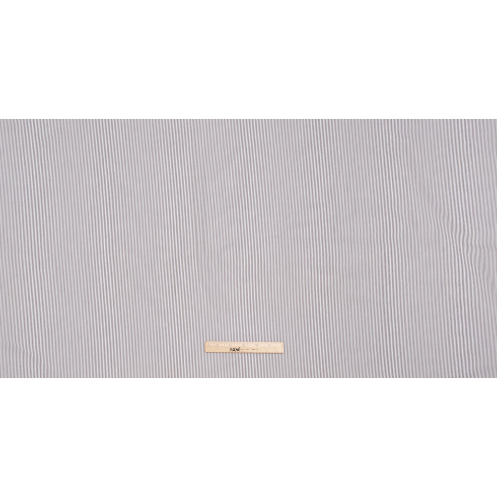 Cotton Shirting - White and Olive Brown Paired Stripes - Deadstock
