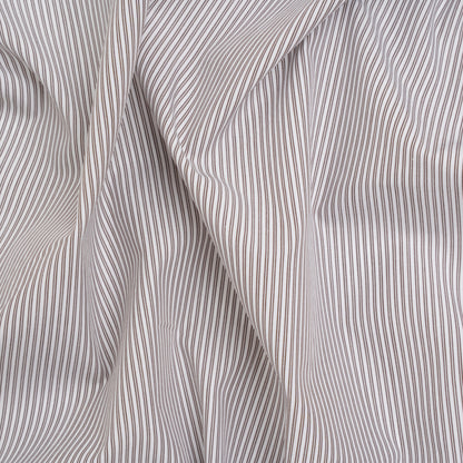 Cotton Shirting - White and Olive Brown Paired Stripes - Deadstock