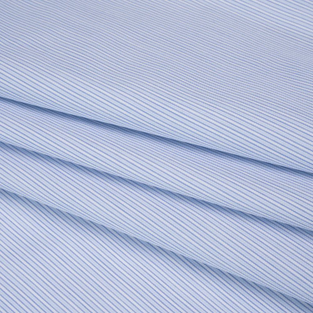 Cotton Twill Shirting - Sky Blue, Blue and White Bordered Candy Stripes - Deadstock