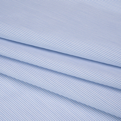 Cotton Twill Shirting - Sky Blue, Blue and White Bordered Candy Stripes - Deadstock