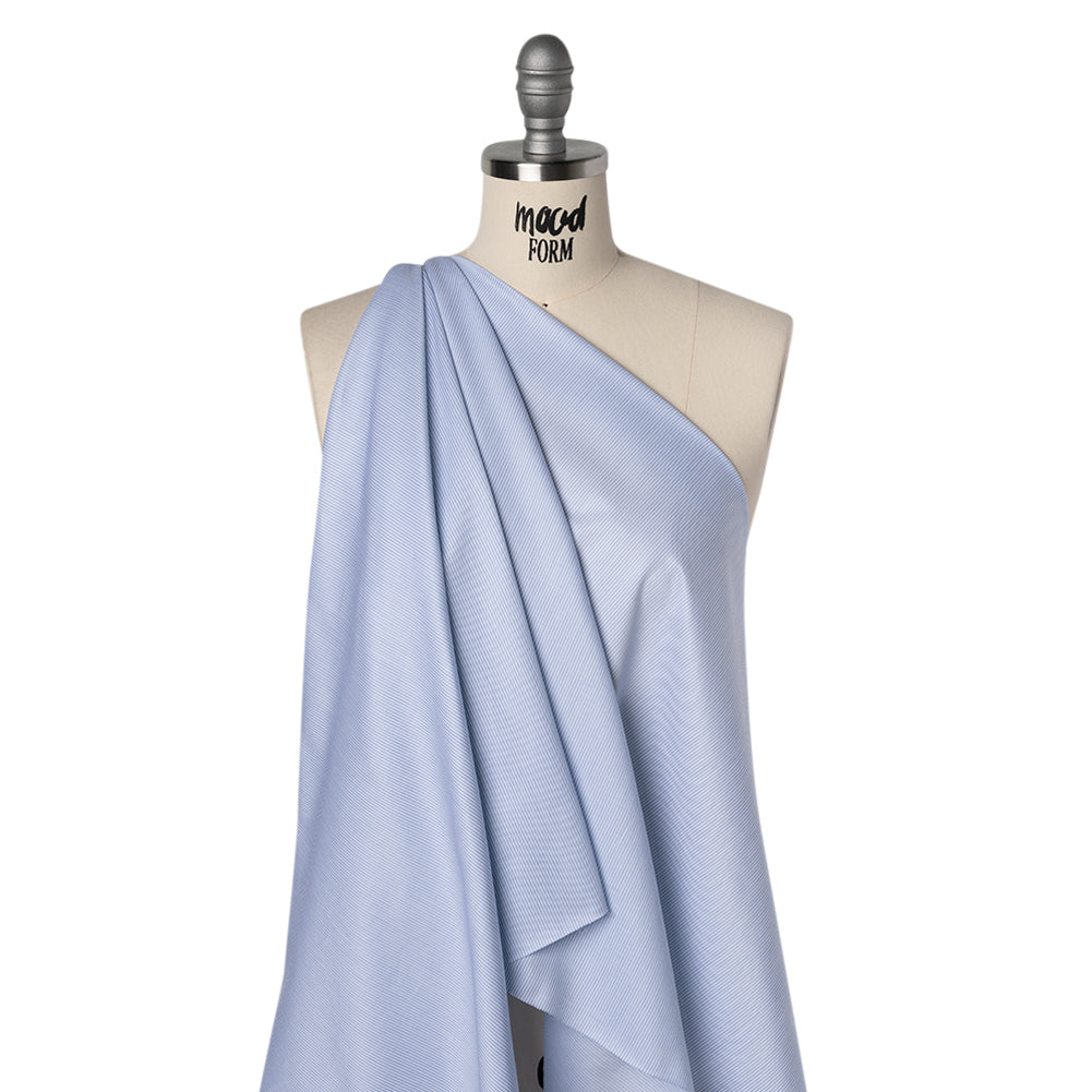 Cotton Twill Shirting - Sky Blue, Blue and White Bordered Candy Stripes - Deadstock