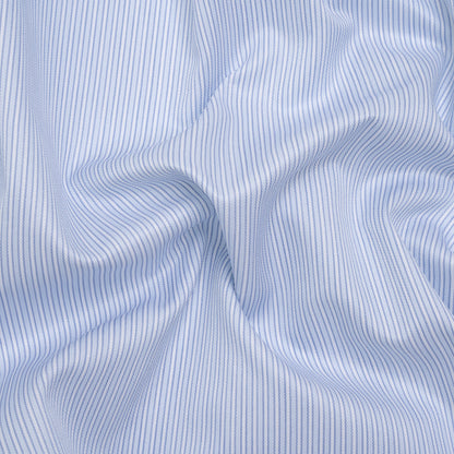 Cotton Twill Shirting - Sky Blue, Blue and White Bordered Candy Stripes - Deadstock