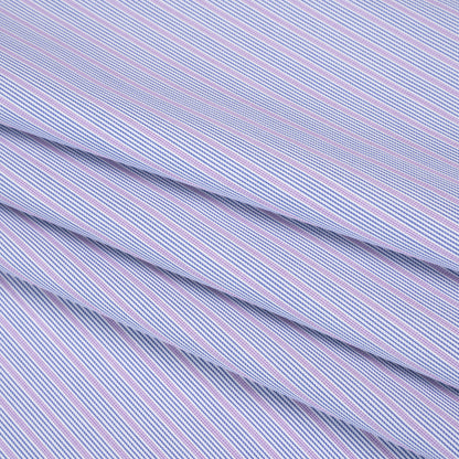 Cotton Twill Shirting - Dark Blue, Purple and White Stripes - Deadstock