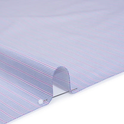 Cotton Twill Shirting - Dark Blue, Purple and White Stripes - Deadstock